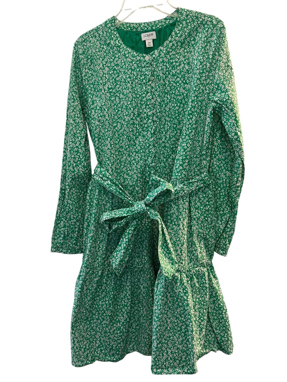 J.Crew Green Floral Button-Front Tie-Waist Dress